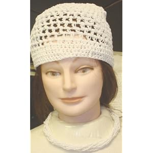 Hand Crocheted White Rayon Cotton Gimp Skull Cap for Women and Teens Offered in Combination with...