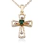18k Yellow Gold Plated Sterling Silver Genuine Emerald and Diamond Accent Cross Pendant, 18"