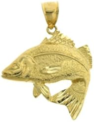 Dazzlers Solid 14 karats Gold Assorted Fish Sea Bass Snook King Mackerel Charm Pendant available in three colors from jewelsberry (weights: 5.2 grams only)