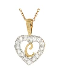 14K Gold Letter C CZ Initial Heart Charm Pendant