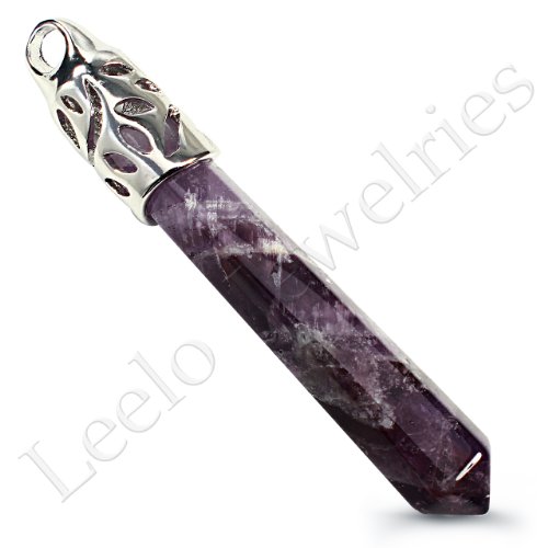 Natural Amethyst Healing Point Jewelry Pendant - Free 20" Black Silk Cord Necklace (Lobster Clasp Lock)