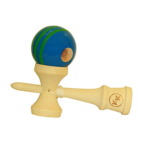 Kotaro Kendama Blue w/ Green Stripes Deluxe Pro Toy Catch Game with Extra String