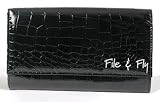 Miamica Trendy Large Deluxe Embroidered File & Fly Black Croc Style Passport ID Case Cover Travel Wallet Document Organizer