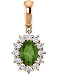 18K Rose Gold 7.00x5.00mm Oval Cut Green Tourmaline and Diamond Pendant -- LIFETIME WARRANTY