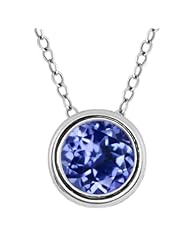 1/2 Ct Round Cut 14K White Gold Tanzanite Pendant With 18" 14K White Gold Chain