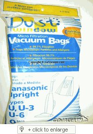Panasonic U3 / U6 Vacuum Bags with Dust Window Micro Filtration - 9 in a pack
