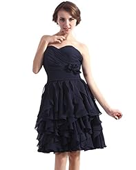 A-line Strapless Chiffon Natural   Waistline Sweetheart Lace  Knee Length  Dress With Ruffles