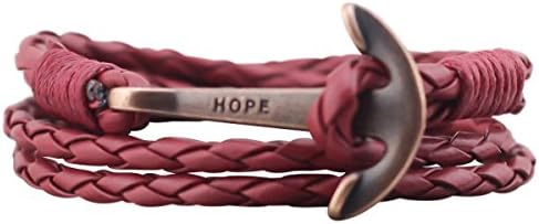 Leather Anchor Bracelet for Men and Women-Durable Leather Bangle-Unisex Fashion Jewelry (Wine red)