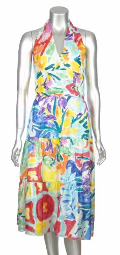 Ralph Lauren Womens 100% Silk Multi Color Halter Dress Misses 8 [Apparel]