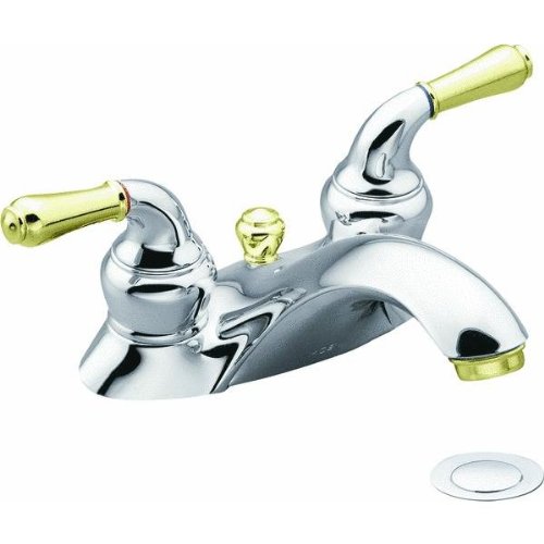 Moen Monticello CA84206 Two-Handle Low Arc Bathroom Faucet - Chrome/Polished Brass