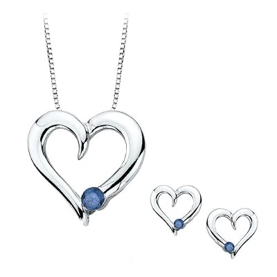 Blue Diamond Heart Jewelry Set in 10K White Gold