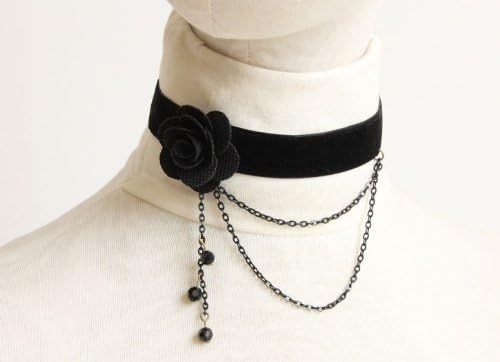 New Arrival!! Black Vampire Velvet Choker Necklace with Black Fabric Flower in Gothic Style Adjustable(approx 11.8"-13.7")