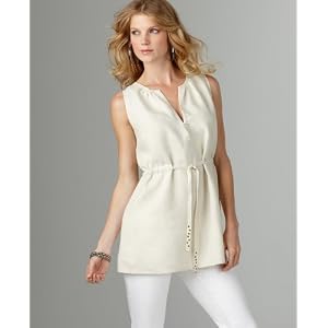 Buy Calvin Klein Jeans Top, Sleeveless Linen Scoop Neck Tunic with Studded Belt by Calvin Klein Jeans