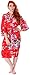 Simplicity Luxurious Kimono Robe in Silky Peacock Floral Print.Pockets, Red