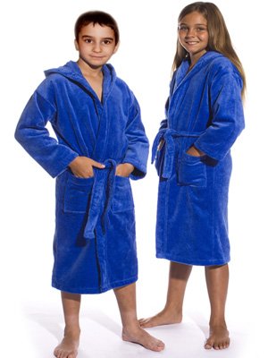 Royal Resort Collection: Luxury Hooded Robe - Terry Velour Kids Bathrobe, 100% Turkish Eco Cotton, Color: Sapphire Blue, Size: (7-11 yo), UNISEX