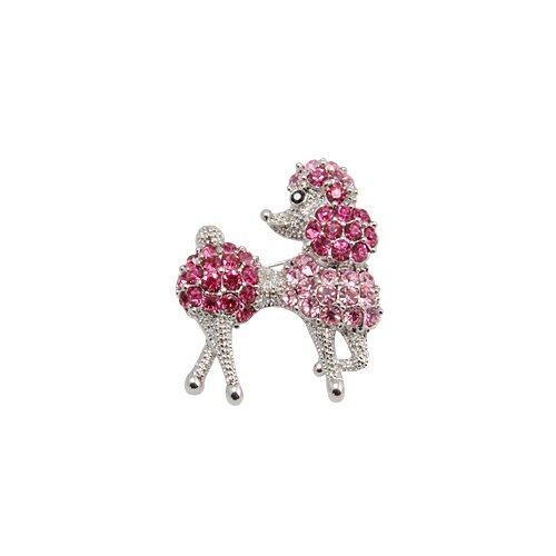 Small Pink Crystal Silvertone Poodle Puppy Brooch Pin