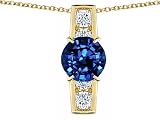 2.05 cts 925 Sterling Silver 14K Yellow Gold Plated Lab Created Round Sapphire Pendant
