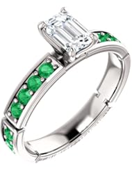 14K White Gold Emerald Cut Diamond and Emerald Ring -- LIFETIME WARRANTY