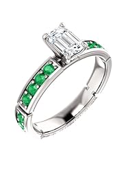 10K White Gold Emerald Cut Diamond and Emerald Ring -- LIFETIME WARRANTY