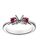 18k White Gold Prong-Set Engagement Ring Settting with Ruby Sidestones