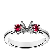 18k White Gold Prong-Set Engagement Ring Settting with Ruby Sidestones
