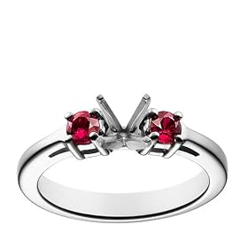 18k White Gold Prong-Set Engagement Ring Settting with Ruby Sidestones