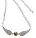 Double Angel Winged Silver Necklace with Centre Faux Golded Bead