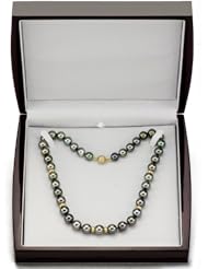 14k Yellow Gold .25ctw Diamond 10-12mm Perfect Round Black South Sea Tahitian Pearl AAA Quality Necklace 18" Length with Ball Clasp.