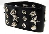 2 Rows of Spikes Shaped Studs and Star Studs Leather Wrist Band Bracelet