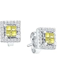 0.33CTW ROUND WHITE AND YELLOW DIAMOND LADIES INVISIBLE EARRING