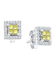 0.33CTW ROUND WHITE AND YELLOW DIAMOND LADIES INVISIBLE EARRING