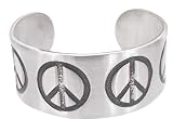 Peace Sign Signs Symbol Print Silver Tone Pewter Bracelet