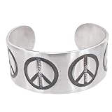 Peace Sign Signs Symbol Print Silver Tone Pewter Bracelet