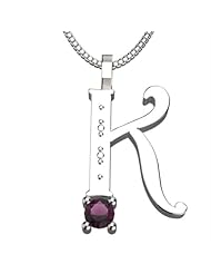 Sterling Silver Letter K - June Alexandrite Birthstone 18 Inch Necklace