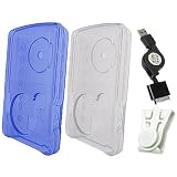 Skque Sandisk Sansa Fuze Clear / Blue Crystal Clear Plastic Hard Shell Case Cover + USB Retractable Data Syncing Black Cable Bundle Kit Set