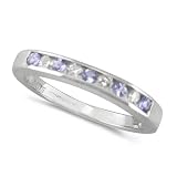 9ct White Gold Ladies 9 Stone Tanzanite And Diamond Half Eternity Ring Set With 12pts Of Diamonds Size N