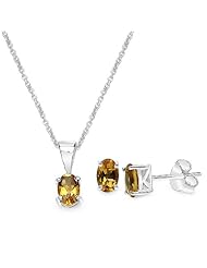 1.35 Carat Citrine Oval Shape .925 Sterling Silver Earring & Pendant Set