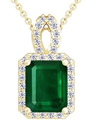 14K Yellow Gold Emerald Cut Emerald And Round Diamond Pendant (GIA Certificate)