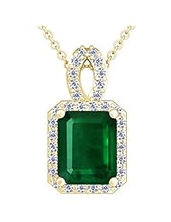 18K Yellow Gold Emerald Cut Emerald And Round Diamond Pendant (GIA Certificate)
