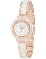 Armitron Womens 75/5038WTRG Swarovski Crystal Accented White Ceramic Link Rosegold-Tone Bracelet Watch