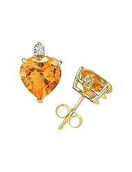 10mm Heart Citrine and Diamond Stud Earrings in 14K Yellow Gold