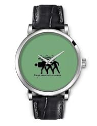 SPRAWL Aanalog Fashion Series Silver Ladies Watches of Genuine Black Leather Strap,Unique Wrist Watch for Women Girls Designed with I was abducted by aliens