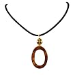 Necklace - N284 - Shell and Fire Polished Glass Pendant ~ Open Oval