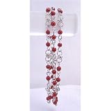 Tb699 Red Pearls Bracelet Three Stranded Bracelet w/ Sparkling Simulated Diamond Wedding Bracelet