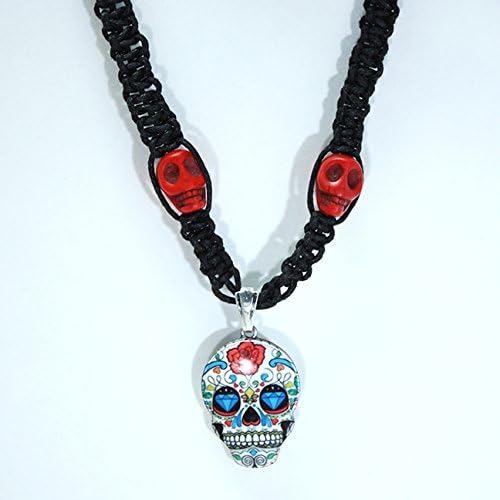 Dia de los Muertos Skull Resin Pendant with Two Red Skulls