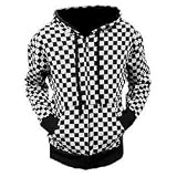 Mens Black and White Check Zip Up Hoodie