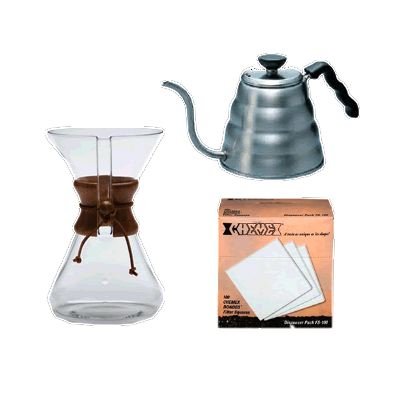 "Chemex 8 Cup Coffeemaker, Hario Buono Kettle, & Chemex Filters Package"