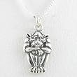 Sitting Gargoyle Pendant in Sterling Silver on a 16" Box Chain, #8508