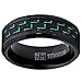 Black Titanium Wedding Band Ring with Black and Green Carbon Fiber inlay, Comfort fit 8mm, Sizes 7 to 13