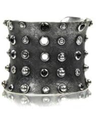 Designer Sterling Silver & Precious Stones Stone and Stud Cuff- Black Onyx